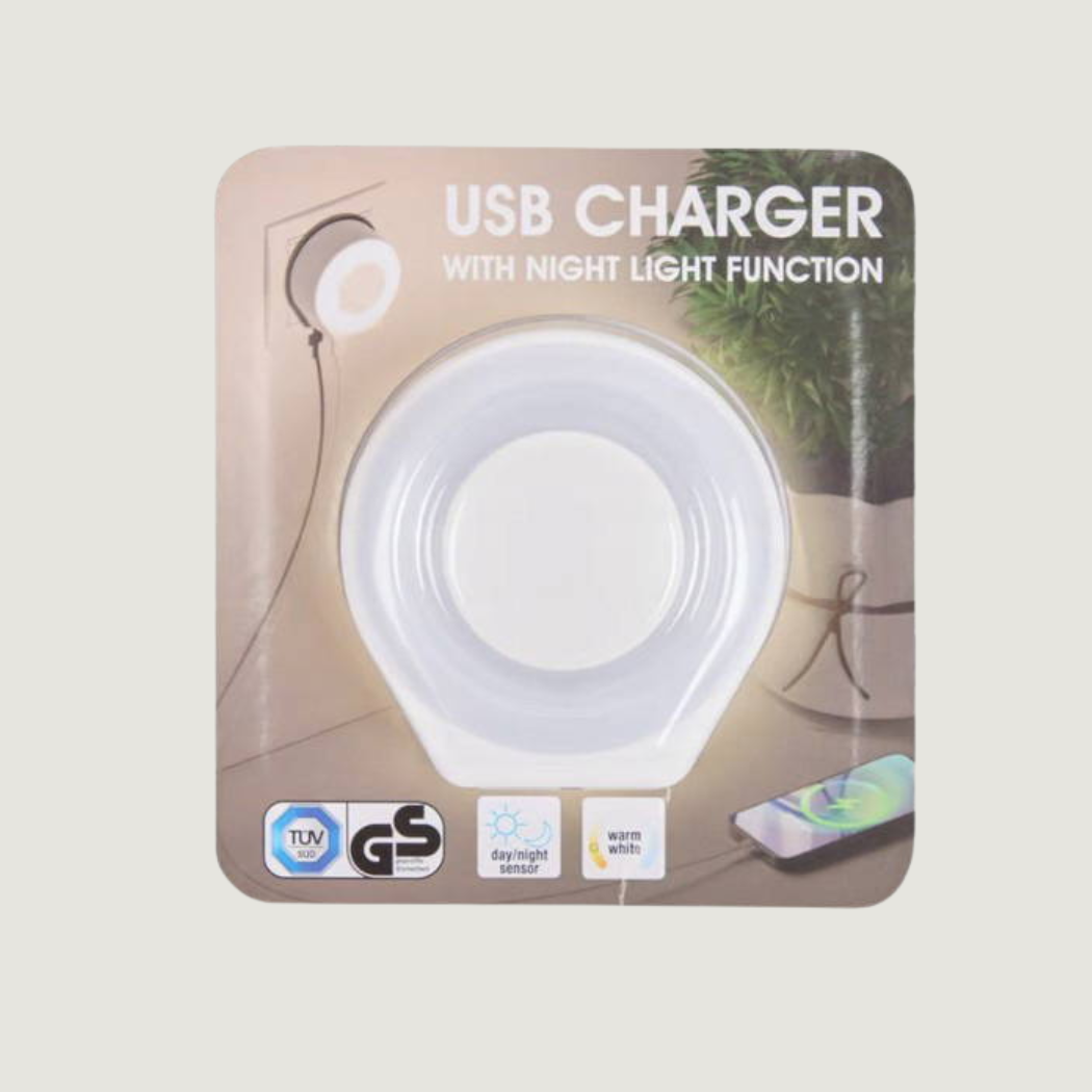 USB-C-laddare med nattlampa och dag-/nattsensor – Warm White