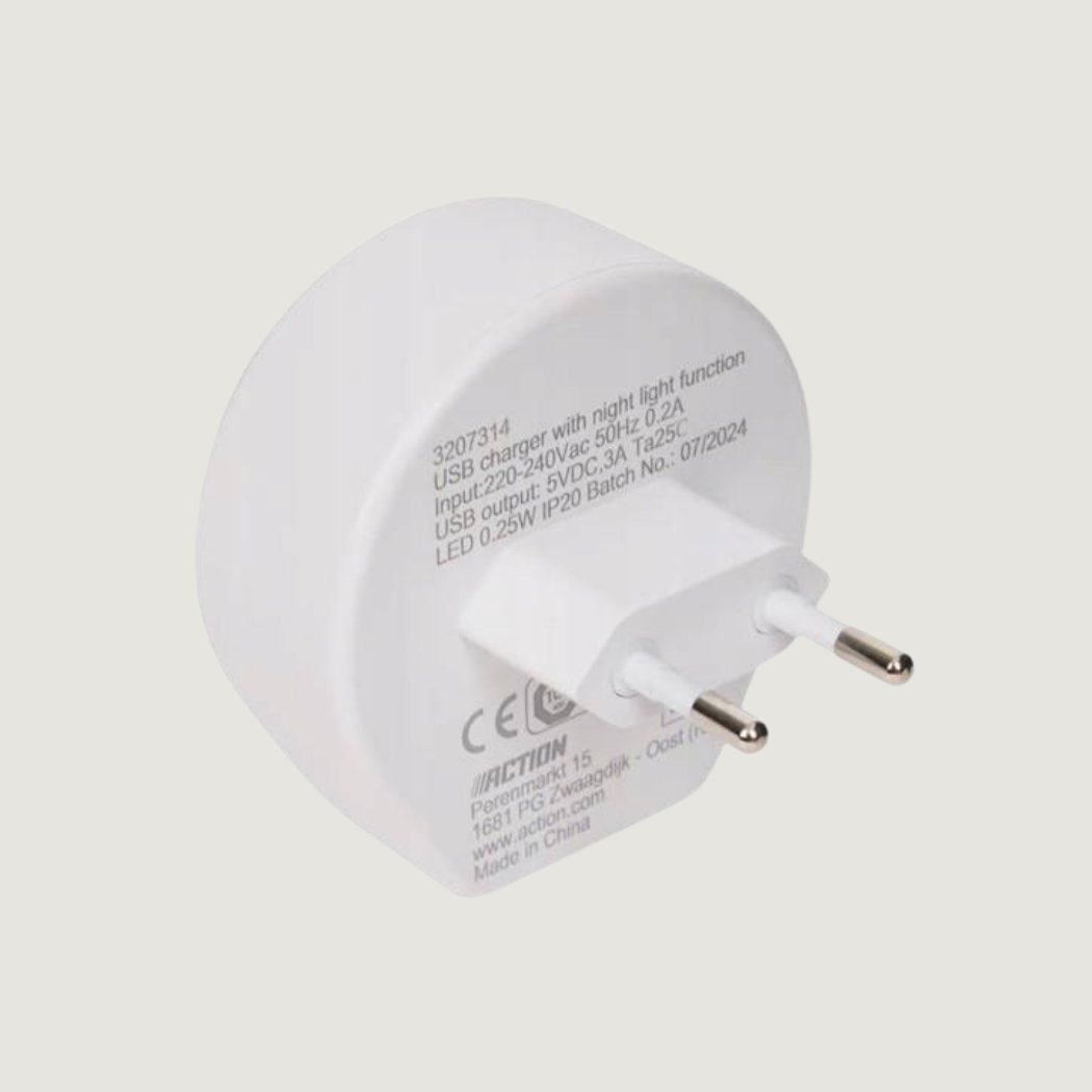 USB-C-laddare med nattlampa och dag-/nattsensor – Warm White